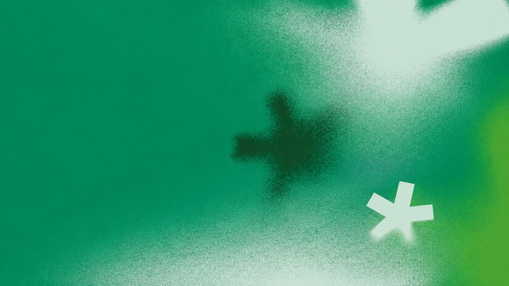 A textured green spray-paint field with the Mosoo asterisk emerging at the lower right, the bamboo shoot rising through paper.
