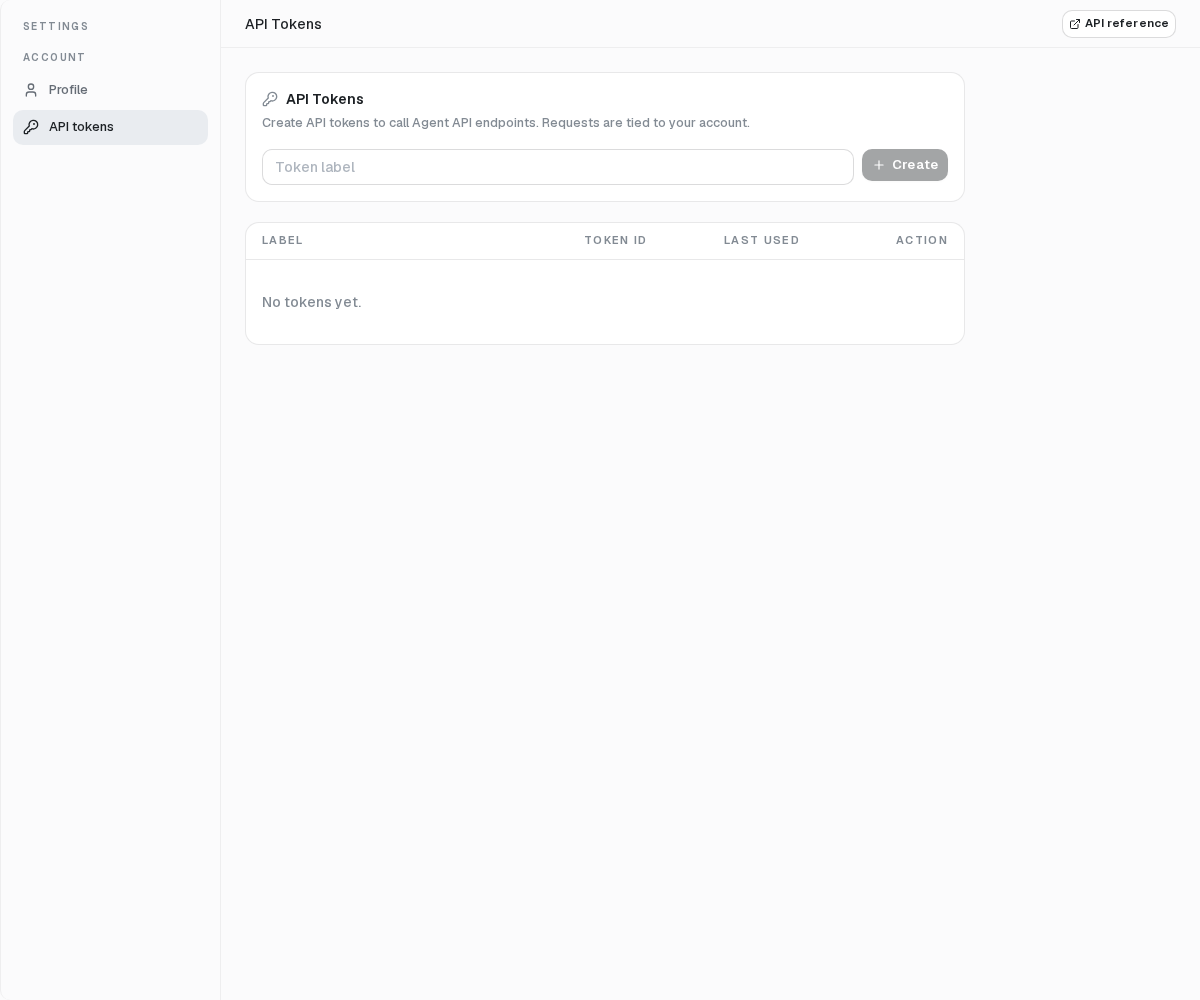 API tokens authorize calls to published Agent endpoints.