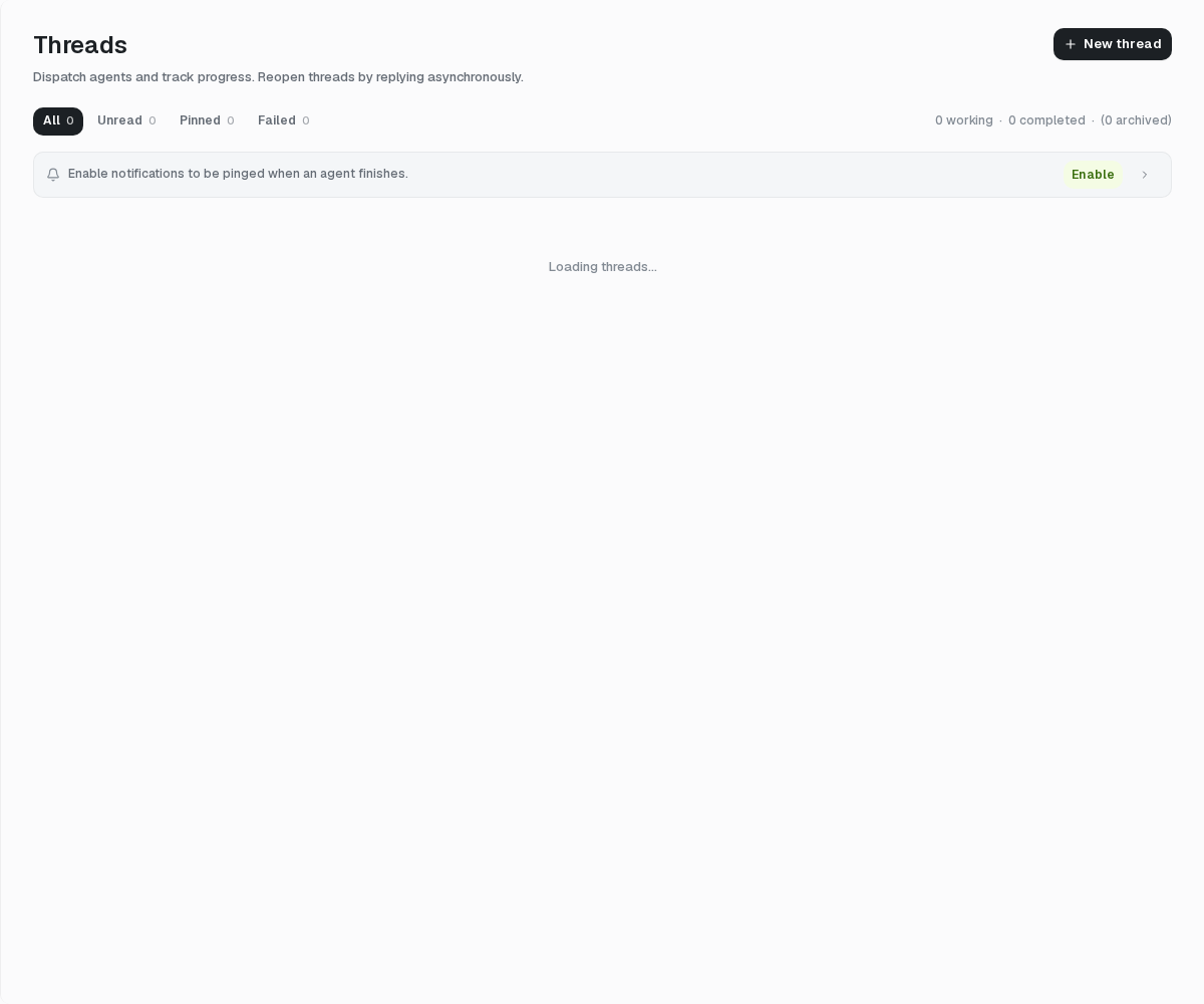 The Runs page groups active and completed Agent Threads.
